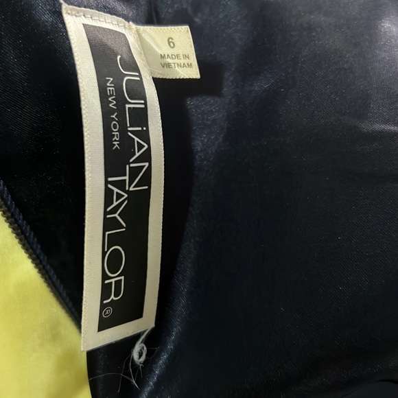 Julian Taylor Chic Fit Flare Navy Lime Yellow Dress Size 6 - Picture 3 of 13